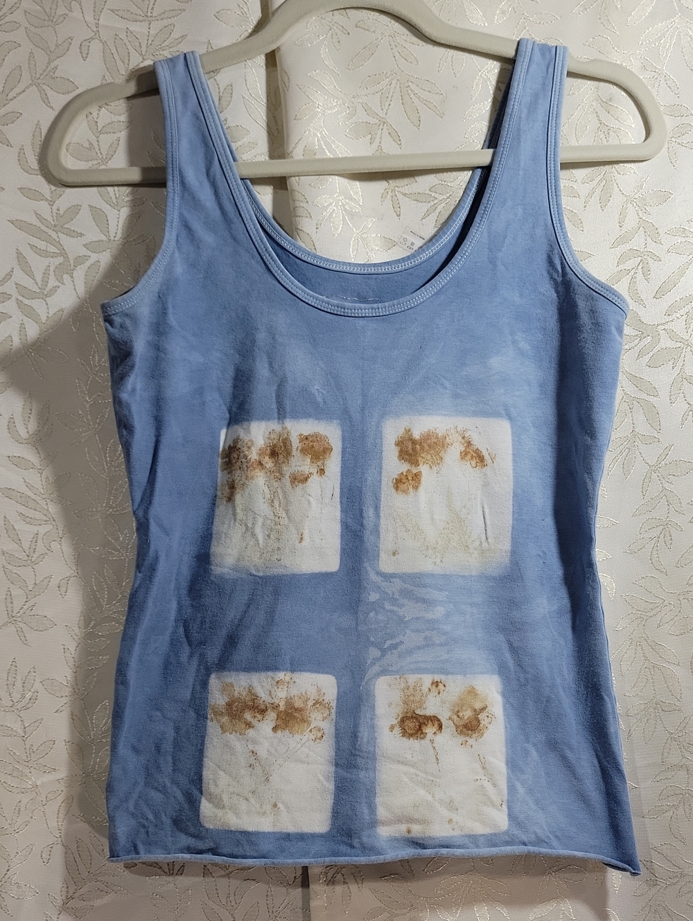 Maurices Light Blue Scoop Tank with White and Brown Graphic Blocks